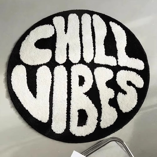 VIKAMA American Streetwear Brand round Rug Letter Design: CHILL VIBES Soft and Skin-Friendly Living Room & Bedroom Home Decor